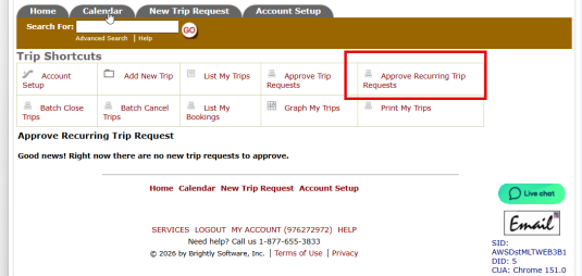 Approve Reccuring Trip Requests button